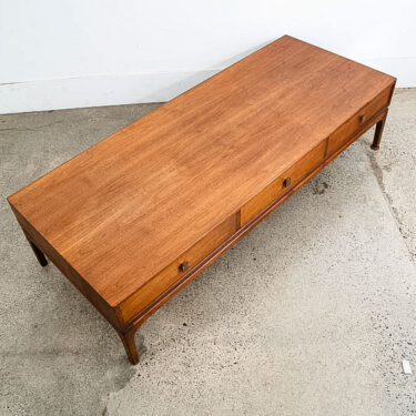 Mid Century Modern Coffee Table Large Walnut 3 Drawer Restored Brass Vintage Mcm