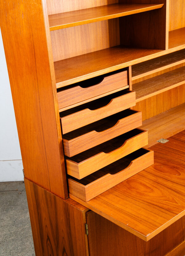 Mid Century Danish Modern Bookshelf Cabinet Teak Drawers Poul Hundevad Drop Leaf - Image 10