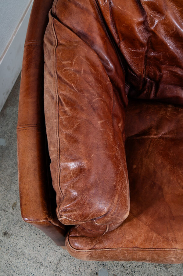 Mid Century Danish Modern Sofa Settee 3 Seater Red Cognac Leather Denmark Mcm - Image 9