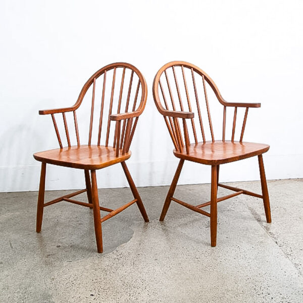 Mid Century Danish Modern Dining Chairs Set 4 Solid Teak Dark Wood Denmark Arms - Image 4