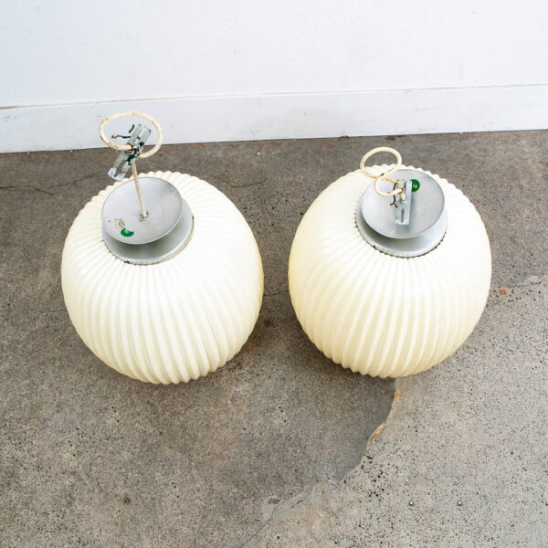 Mid Century Modern Pendant Lamp Set Light Lightolier White Hanging Design Pair - Image 3