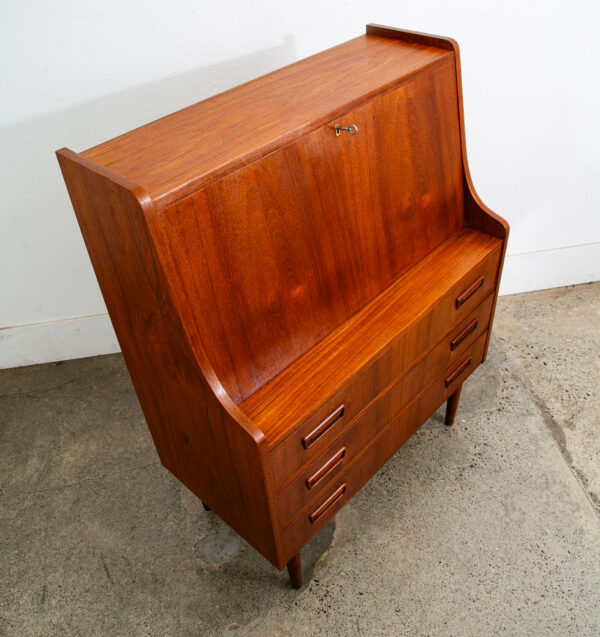 Mid Century Danish Modern Secretary Desk Bureau Denmark Teak Drawers Tibergaard - Image 3