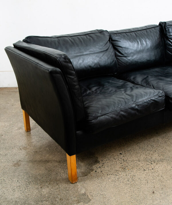 Mid Century Danish Modern Sofa Couch 3 Seat Borge Mogensen Leather Black Settee - Image 10