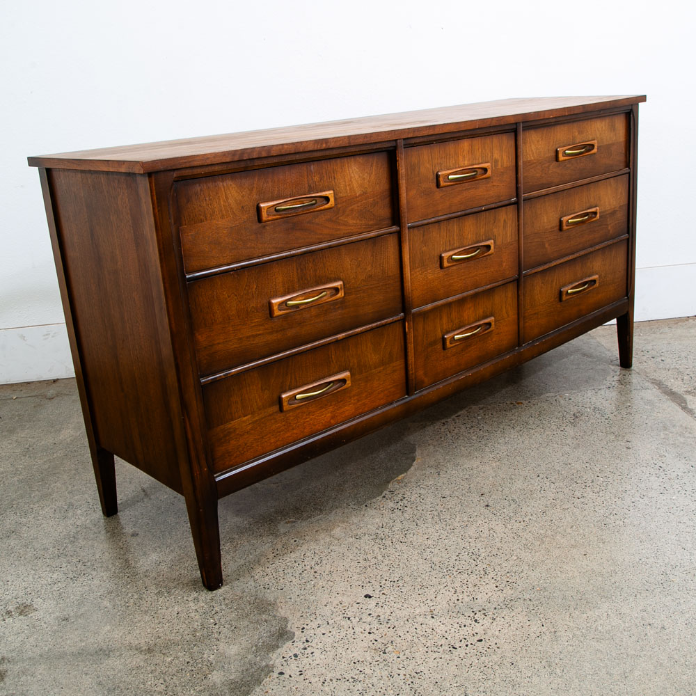 Mid Century Danish Modern Credenza Dresser Walnut 9 Drawer Danish Mcm Vintage