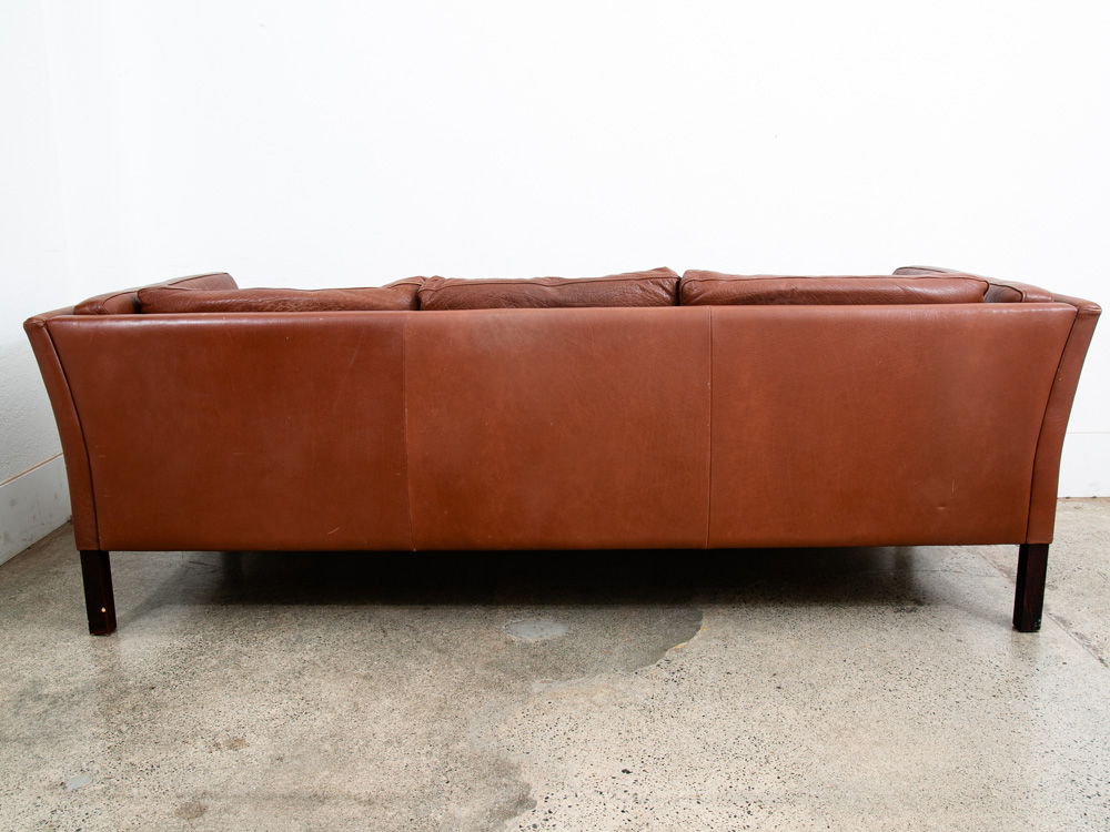 Mid Century Danish Modern Sofa Couch 3 Seater Brown Leather Stouby Seat Denmark - Image 4