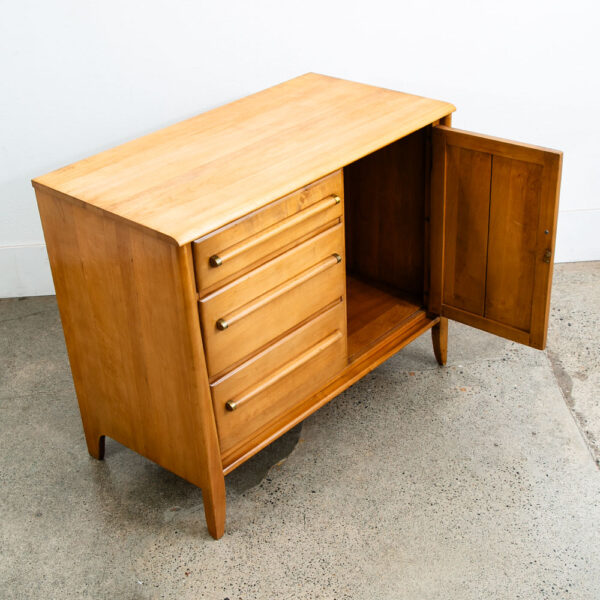 Mid Century Modern Credenza Cabinet Drawer Birch Blonde Door Storage Compact Mcm - Image 10