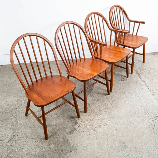 Mid Century Danish Modern Dining Chairs Set 4 Solid Teak Dark Wood Denmark Arms