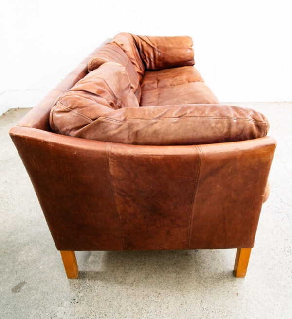 Mid Century Danish Modern Sofa Settee 3 Seater Red Cognac Leather Denmark Mcm - Image 3