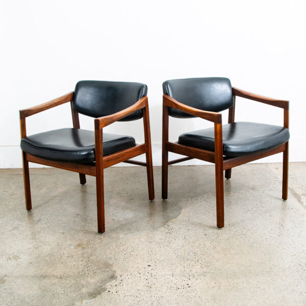 Mid Century Modern Dining Chairs Pair Solid Walnut Armchairs Captain Black Mcm