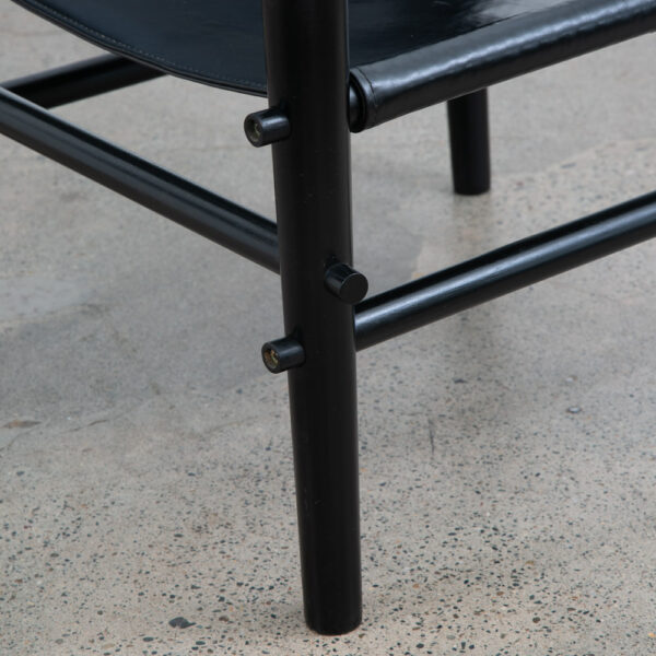 Mid Century Danish Modern lounge Chairs Safari Black Leather Arm Pair Set Two - Image 8