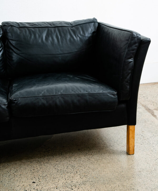 Mid Century Danish Modern Sofa Couch 2 Seat Borge Mogensen Leather Black Settee - Image 9