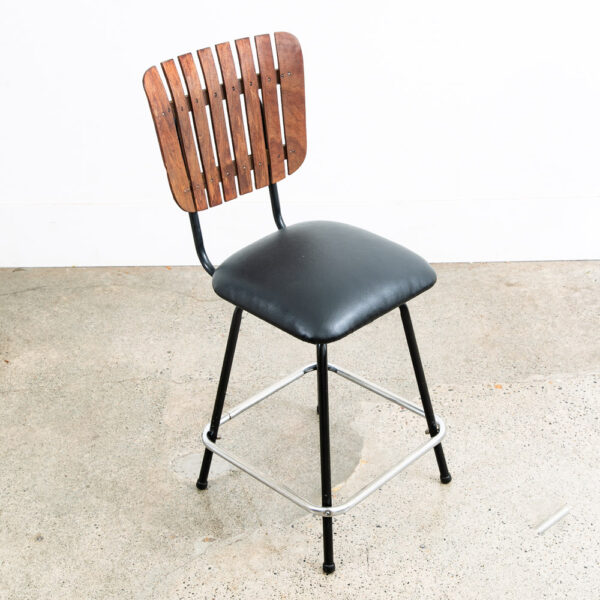 Mid Century Modern Bar Stools Set 2 Black Swivel Wood American Vintage Umanoff - Image 8