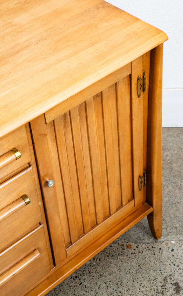 Mid Century Modern Credenza Cabinet Drawer Birch Blonde Door Storage Compact Mcm - Image 6