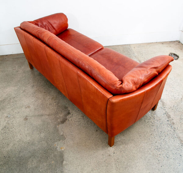 Mid Century Danish Modern Sofa Couch Rust Red Leather 3 Seat Denmark Mcm - Image 4