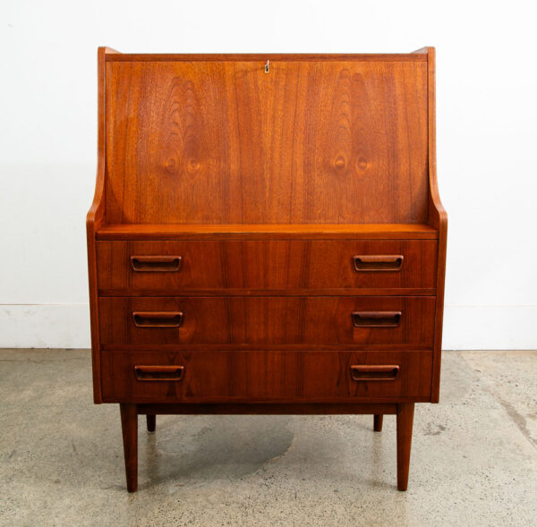 Mid Century Danish Modern Secretary Desk Bureau Denmark Teak Drawers Tibergaard