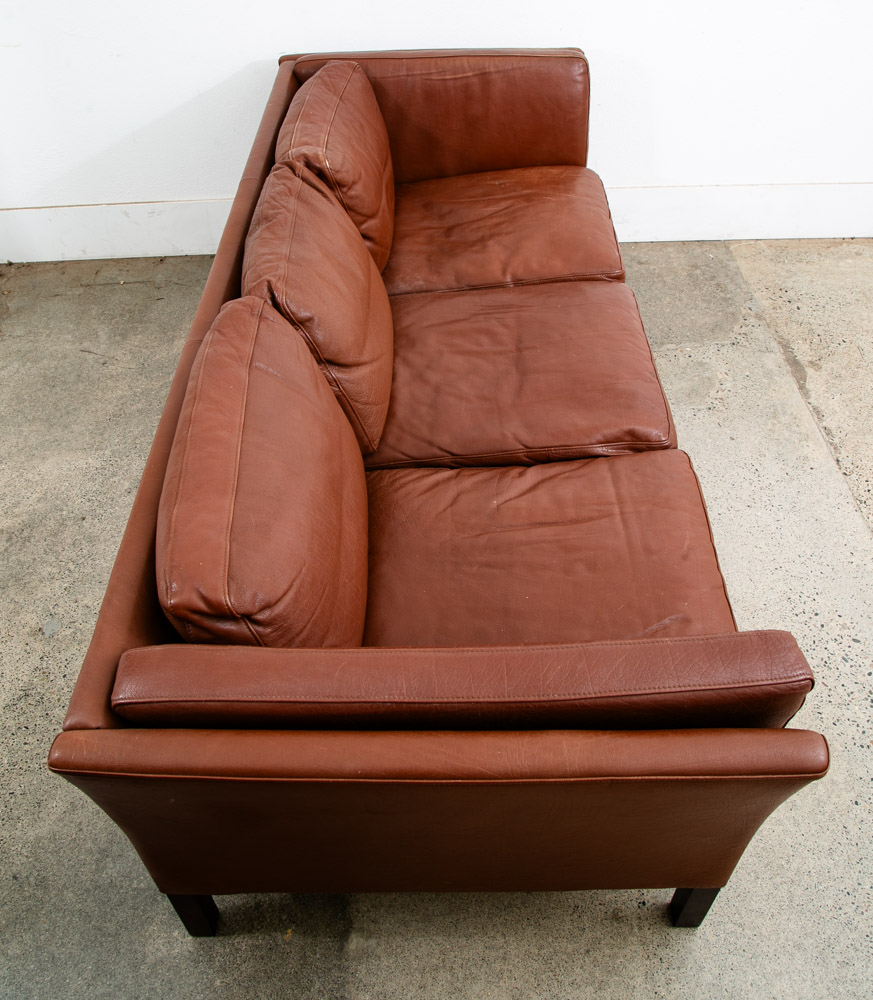 Mid Century Danish Modern Sofa Couch 3 Seater Brown Leather Stouby Seat Denmark - Image 3