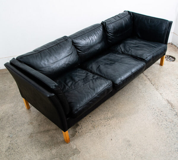 Mid Century Danish Modern Sofa Couch 3 Seat Borge Mogensen Leather Black Settee - Image 5