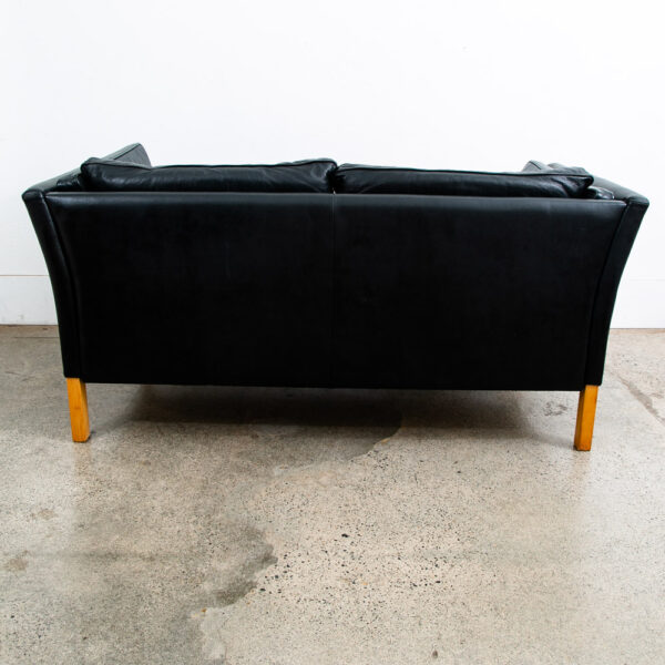 Mid Century Danish Modern Sofa Couch 2 Seat Borge Mogensen Leather Black Settee - Image 4