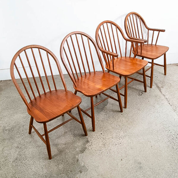 Mid Century Danish Modern Dining Chairs Set 4 Solid Teak Dark Wood Denmark Arms - Image 8