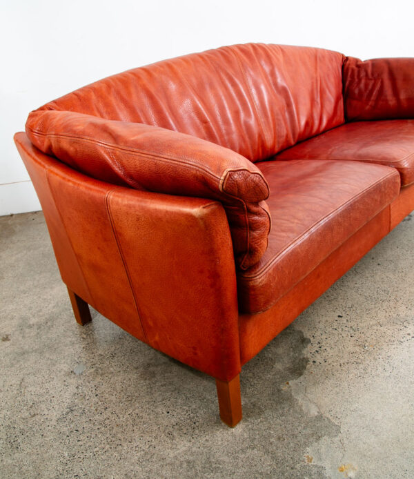 Mid Century Danish Modern Sofa Couch Rust Red Leather 3 Seat Denmark Mcm - Image 7