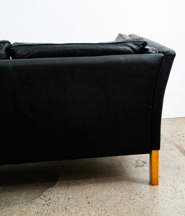 Mid Century Danish Modern Sofa Couch 2 Seat Borge Mogensen Leather Black Settee - Image 11