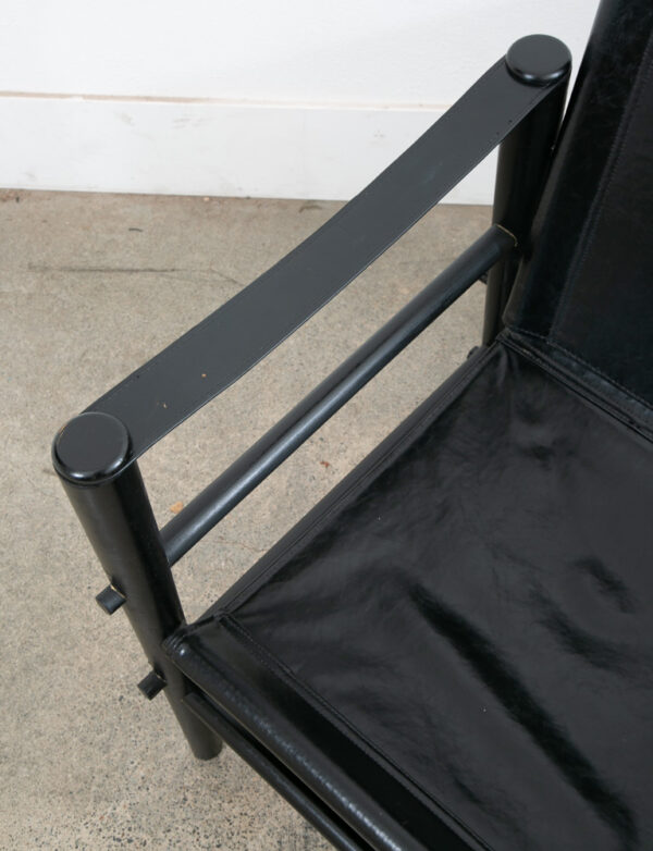 Mid Century Danish Modern lounge Chairs Safari Black Leather Arm Pair Set Two - Image 11