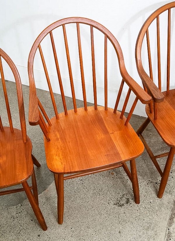 Mid Century Danish Modern Dining Chairs Set 4 Solid Teak Dark Wood Denmark Arms - Image 11