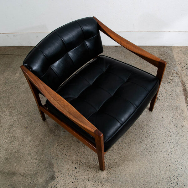 Mid Century Modern Lounge Chair Black Arms Walnut Tufted Work Armchair Vintage - Image 5