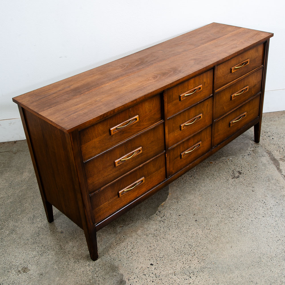 Mid Century Danish Modern Credenza Dresser Walnut 9 Drawer Danish Mcm Vintage - Image 10