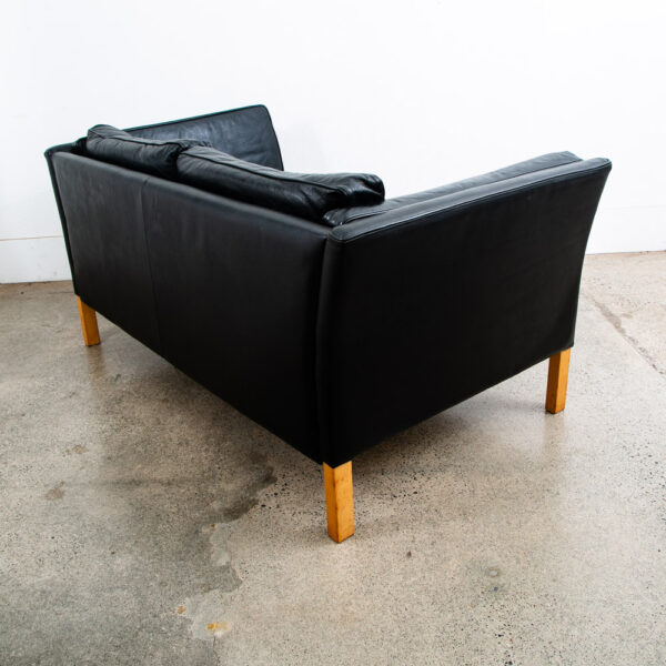 Mid Century Danish Modern Sofa Couch 2 Seat Borge Mogensen Leather Black Settee - Image 3
