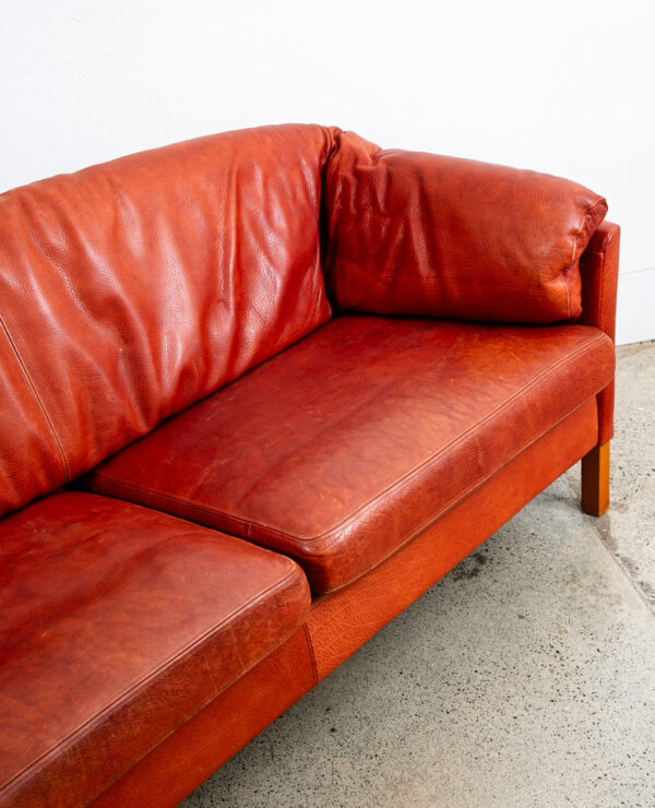 Mid Century Danish Modern Sofa Couch Rust Red Leather 3 Seat Denmark Mcm - Image 9