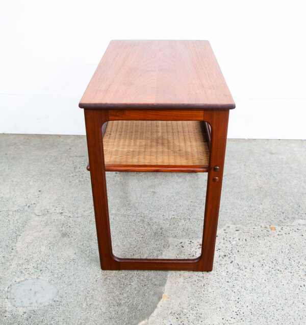 Mid Century Danish Modern Nightstand Table Side Teak Wood End Cane Shelf Denmark - Image 5