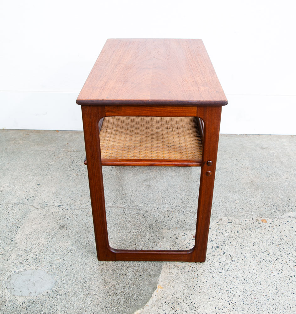 Mid Century Danish Modern Nightstand Table Side Teak Wood End Cane Shelf Denmark - Image 5