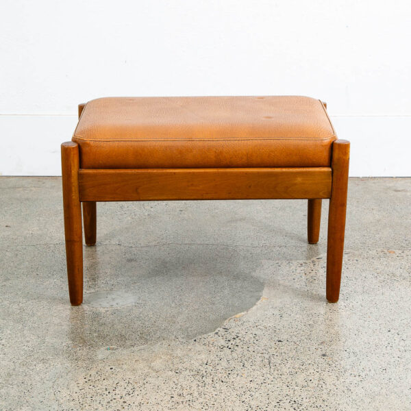 Mid Century Danish Modern Ottoman Stool Brown Tan Leather Rectangular Footrest - Image 2