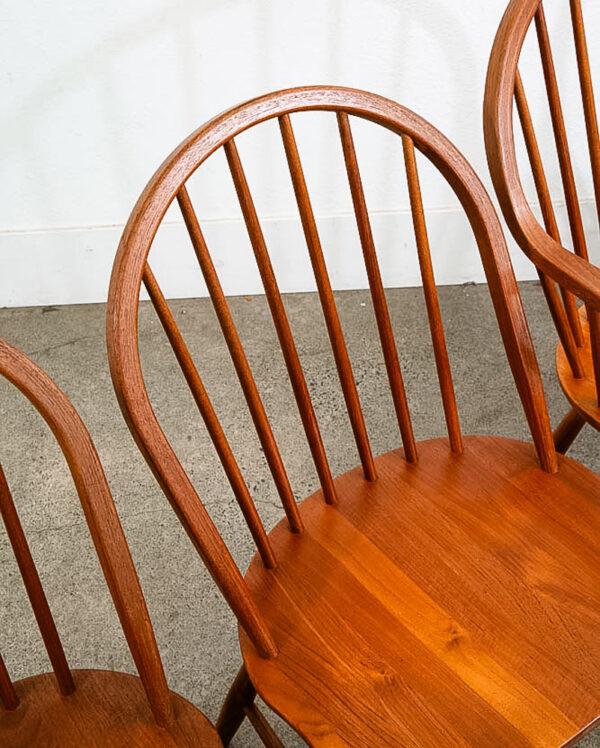 Mid Century Danish Modern Dining Chairs Set 4 Solid Teak Dark Wood Denmark Arms - Image 12