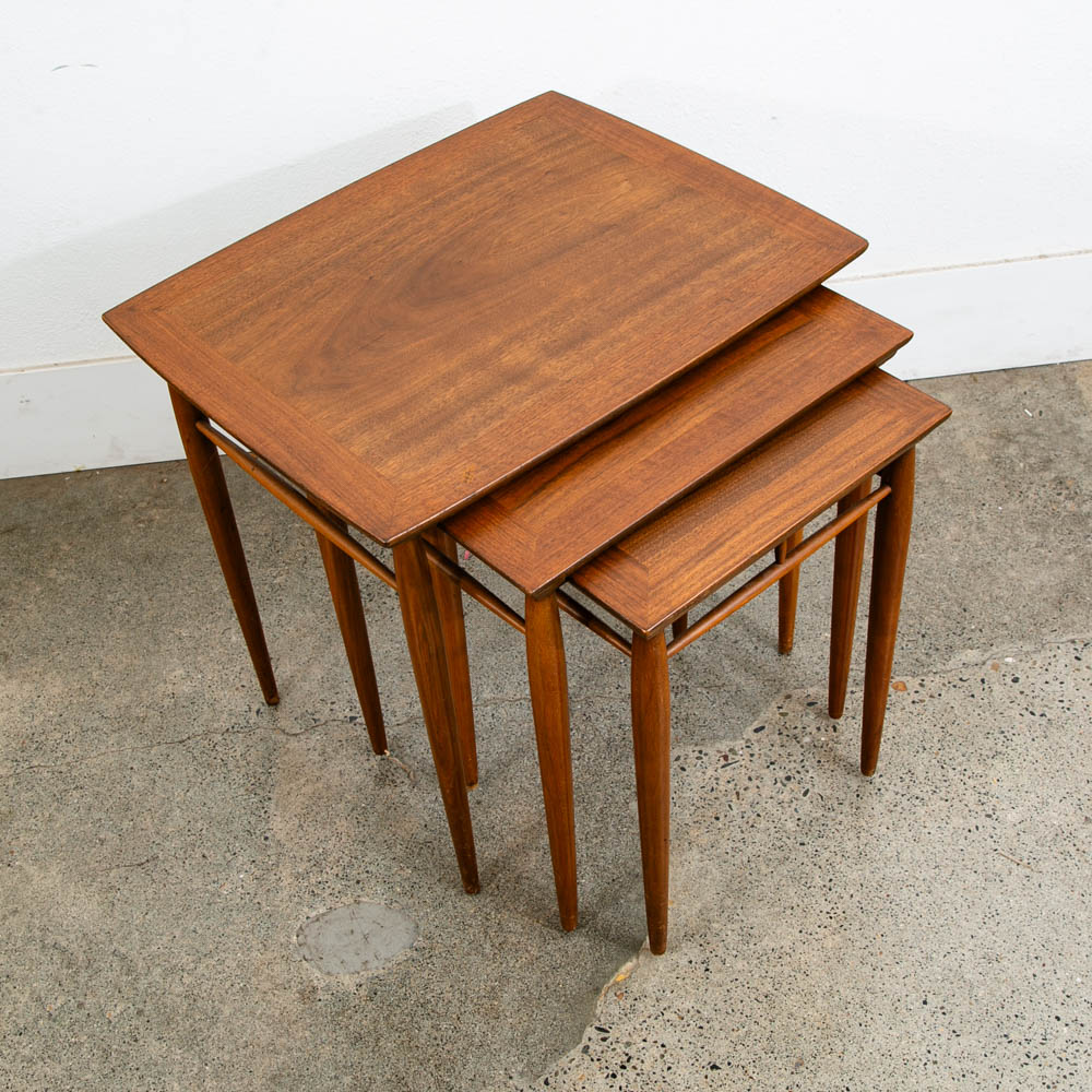 Mid Century Modern Nesting Tables Walnut Set 3 Heritage Henredon Vintage Three M
