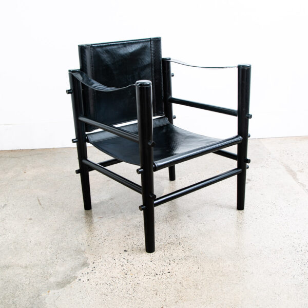 Mid Century Danish Modern lounge Chairs Safari Black Leather Arm Pair Set Two - Image 9