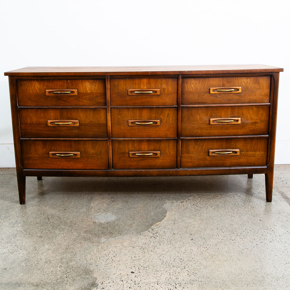 Mid Century Danish Modern Credenza Dresser Walnut 9 Drawer Danish Mcm Vintage - Image 2