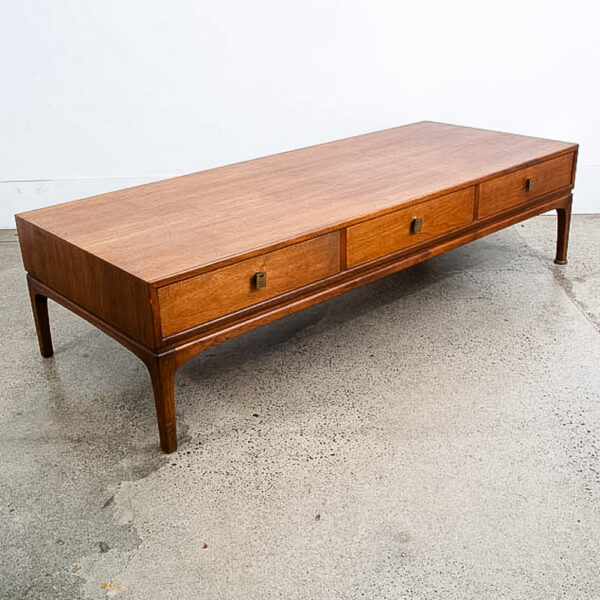 Mid Century Modern Coffee Table Large Walnut 3 Drawer Restored Brass Vintage Mcm - Image 4