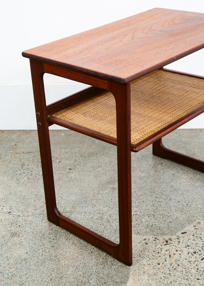 Mid Century Danish Modern Nightstand Table Side Teak Wood End Cane Shelf Denmark - Image 7