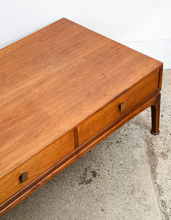 Mid Century Modern Coffee Table Large Walnut 3 Drawer Restored Brass Vintage Mcm - Image 8