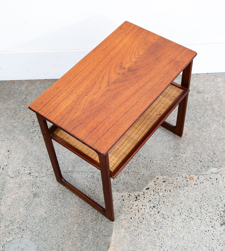 Mid Century Danish Modern Nightstand Table Side Teak Wood End Cane Shelf Denmark - Image 2