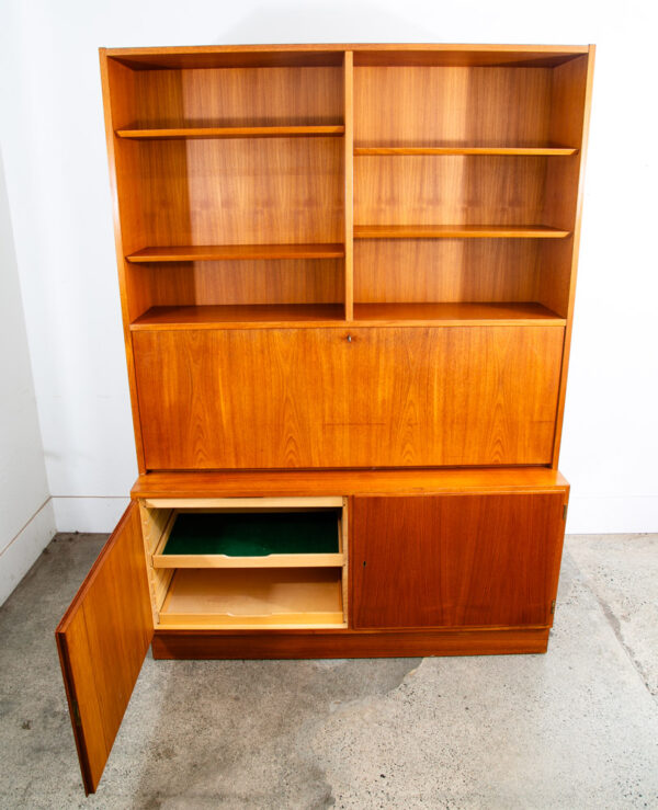 Mid Century Danish Modern Bookshelf Cabinet Teak Drawers Poul Hundevad Drop Leaf - Image 6