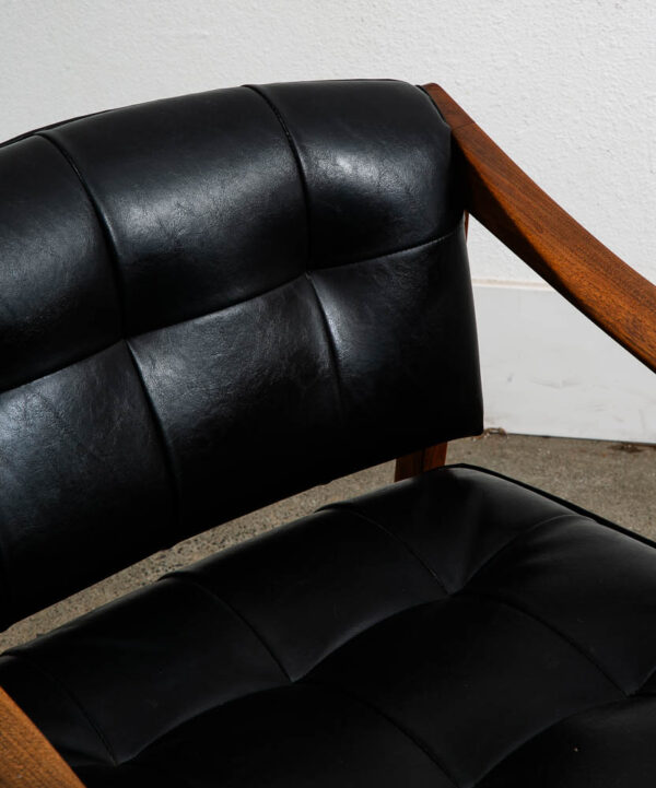 Mid Century Modern Lounge Chair Black Arms Walnut Tufted Work Armchair Vintage - Image 8