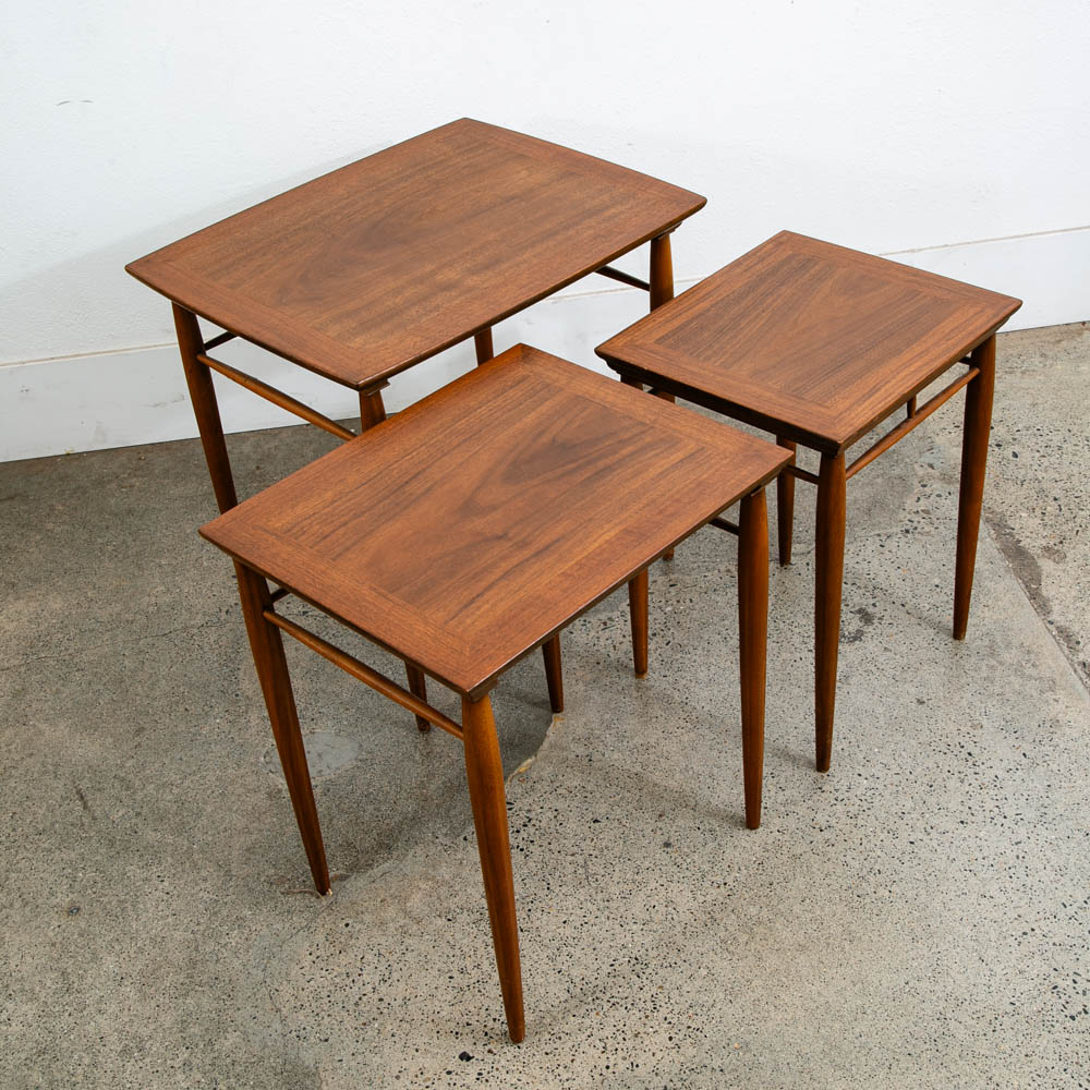 Mid Century Modern Nesting Tables Walnut Set 3 Heritage Henredon Vintage Three M - Image 4