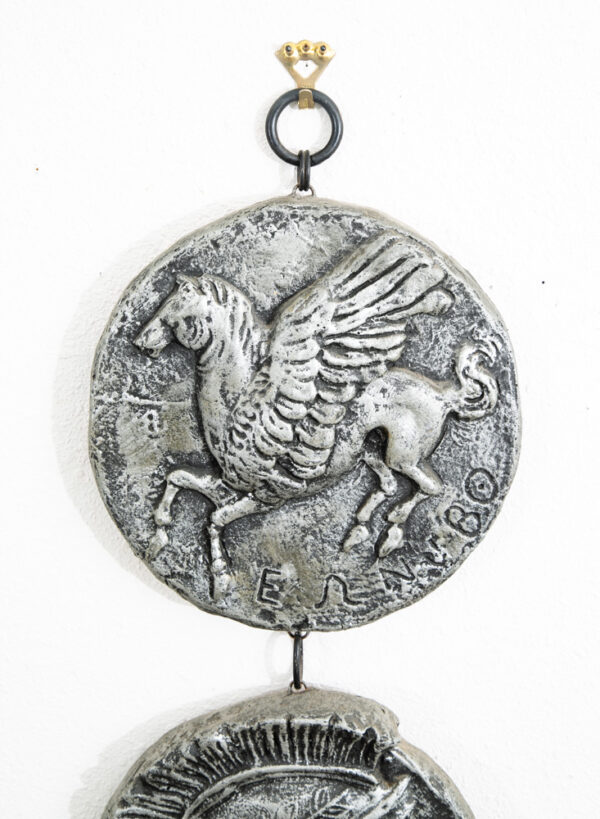 Mid Century Modern Wall Hanging Relief Greek Round Pegasus Pendant Art Plaques - Image 4