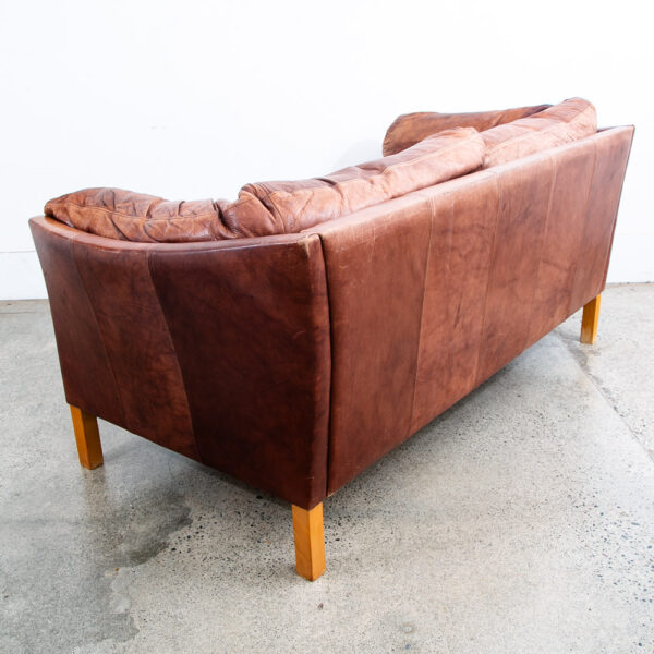 Mid Century Danish Modern Sofa Settee 2 Seater Red Cognac Leather Denmark - Image 8