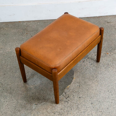 Mid Century Danish Modern Ottoman Stool Brown Tan Leather Rectangular Footrest