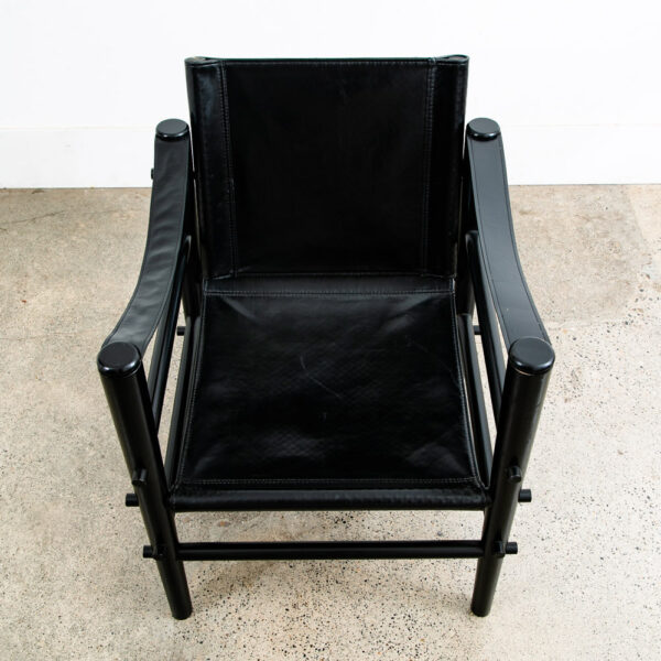 Mid Century Danish Modern lounge Chairs Safari Black Leather Arm Pair Set Two - Image 10