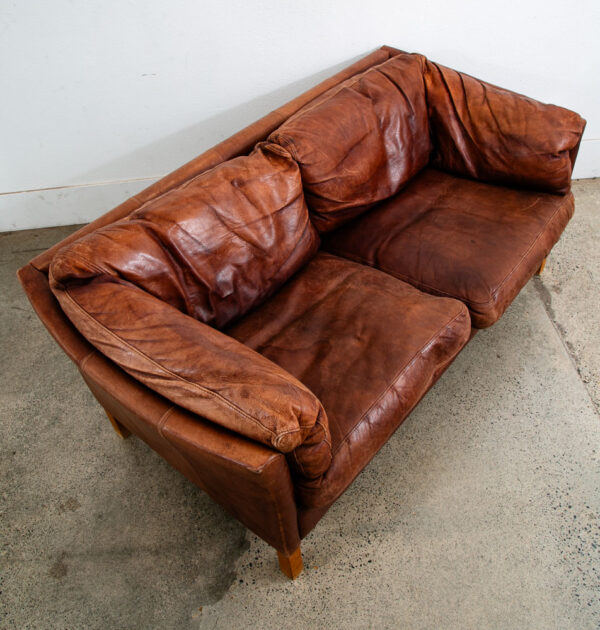 Mid Century Danish Modern Sofa Settee 2 Seater Red Cognac Leather Denmark - Image 6